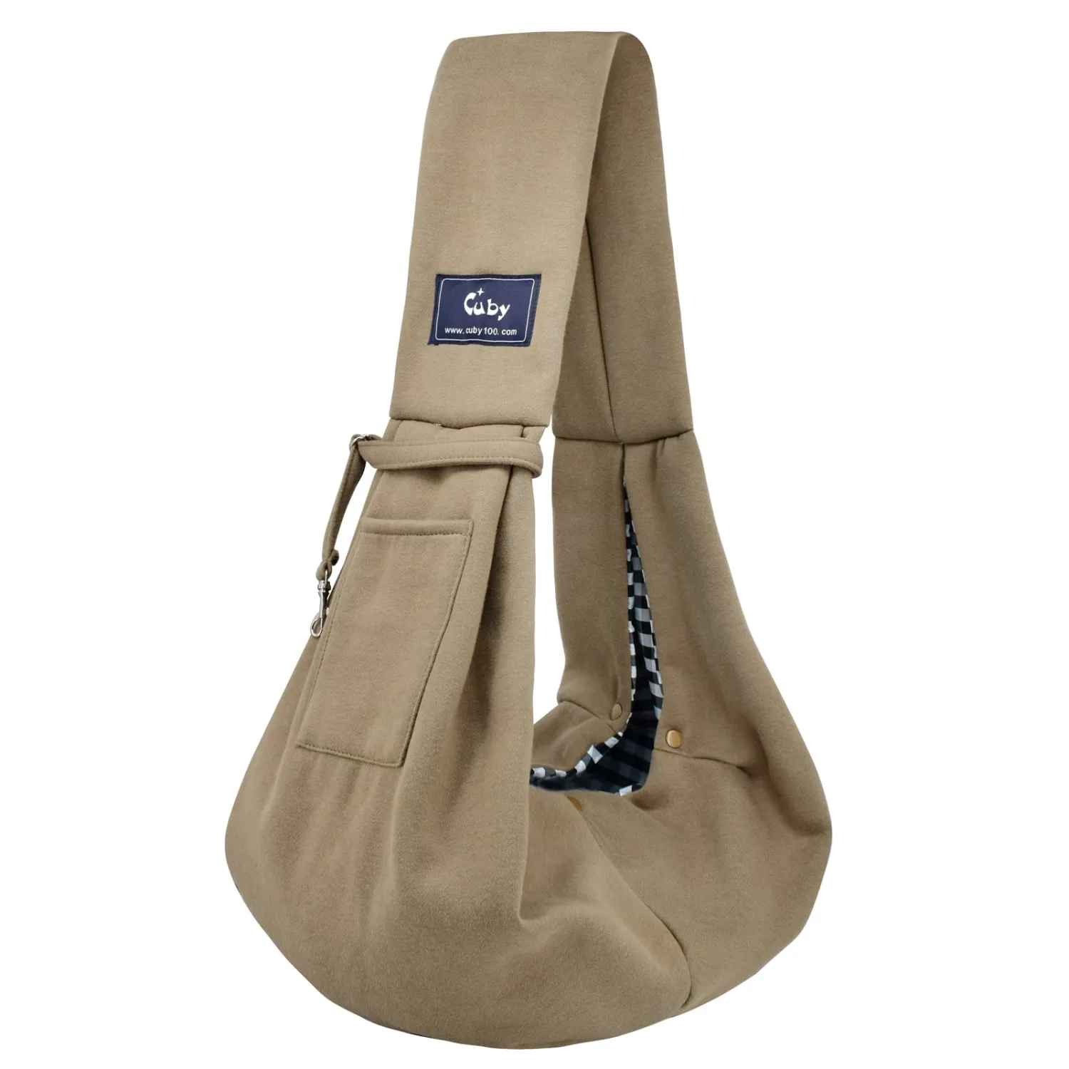 CUBY Dog and Cat Sling Carrier - Hands Free Reversible Pet Papoose Bag - Soft Pouch and Tote Design - Suitable for Puppy, Small Dogs Cats Outdoor (Khaki, Unadjustable Strap)