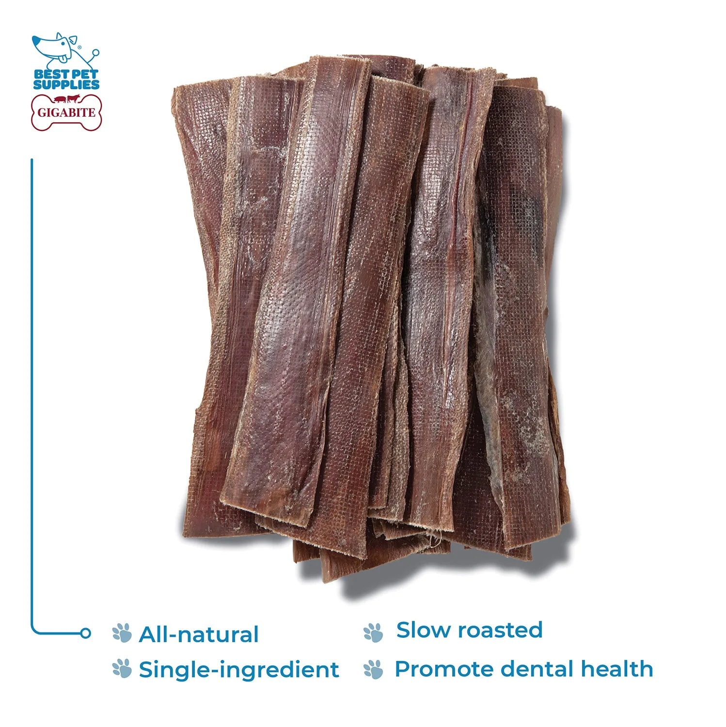 GigaBite 12 Inch Beef Gullet Jerky Strips (20 Pack) - All Natural, Free Range Beef Esophagus Taffy Dog Treat by Best Pet Supplies