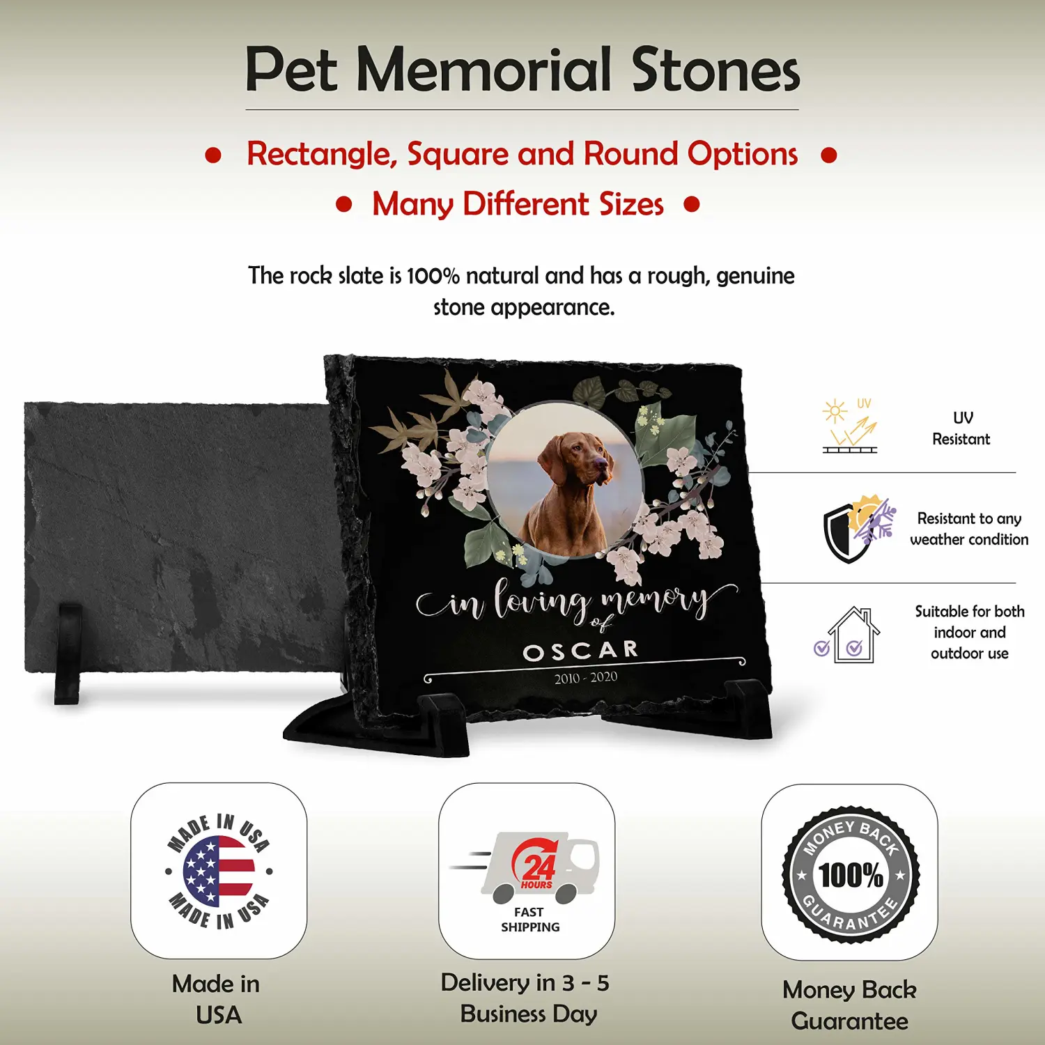 Brd Gifts Pet Memorial Stone with Photo - 6"x6" - 6 Designs - Pet Grave Marker - Pet Headstone | Dog Memorial Stone - Garden Memorial Stones - Personalized Memorial | Waterproof - Outdoor & Indoor #3