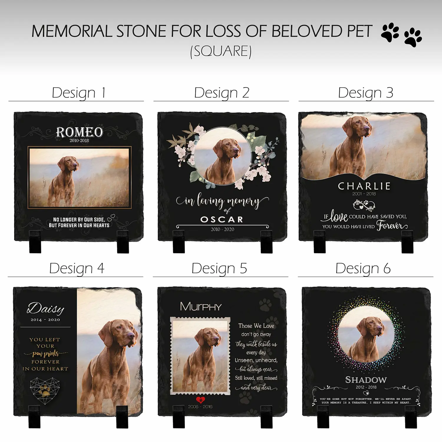 Brd Gifts Pet Memorial Stone with Photo - 6"x6" - 6 Designs - Pet Grave Marker - Pet Headstone | Dog Memorial Stone - Garden Memorial Stones - Personalized Memorial | Waterproof - Outdoor & Indoor #3