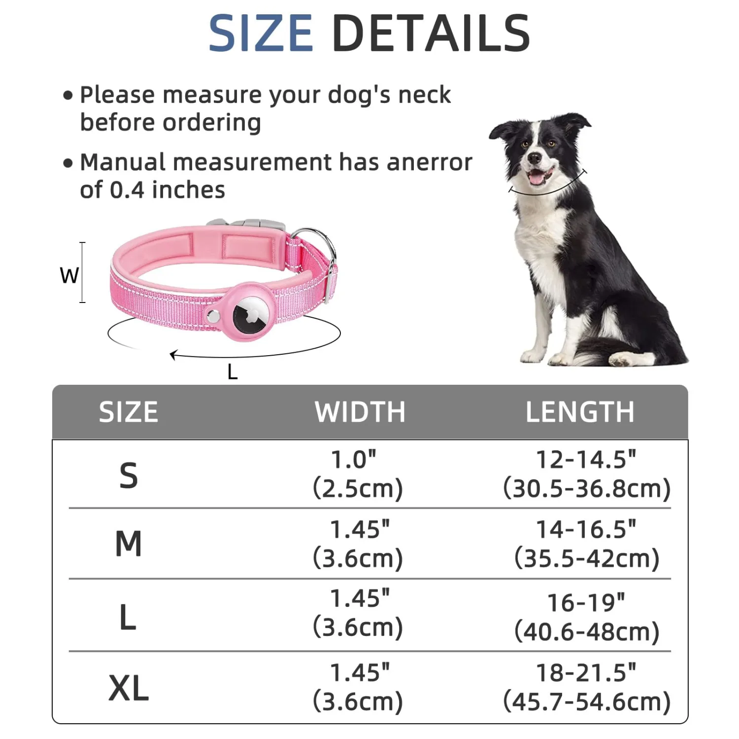 Reflective AirTag Dog Collar, FEEYAR Padded Apple Air Tag Dog Collar, Heavy Duty Dog Collar with AirTag Holder Case, Adjustable Air Tag Accessories Pet Collar for Small Medium Large Dogs