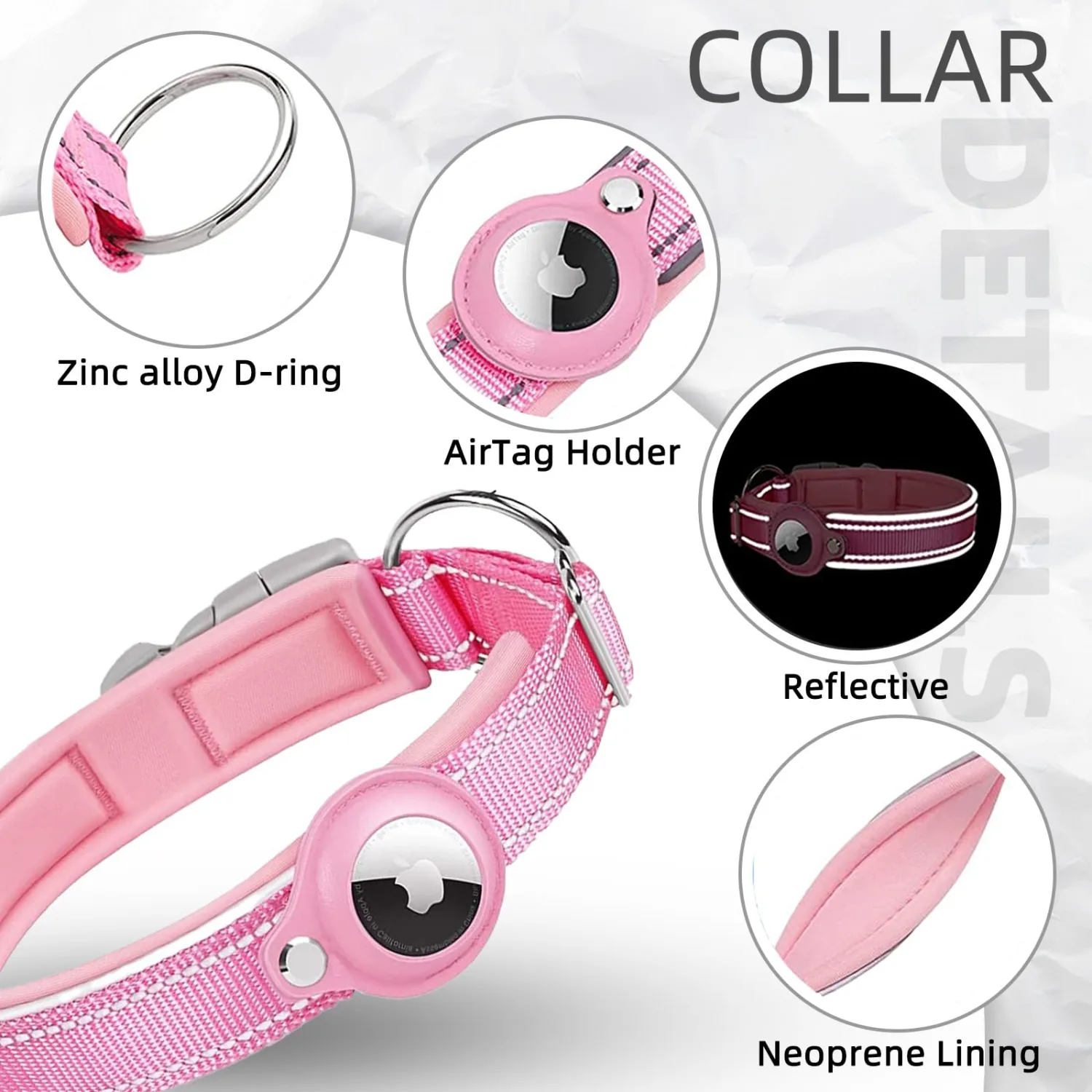 Reflective AirTag Dog Collar, FEEYAR Padded Apple Air Tag Dog Collar, Heavy Duty Dog Collar with AirTag Holder Case, Adjustable Air Tag Accessories Pet Collar for Small Medium Large Dogs