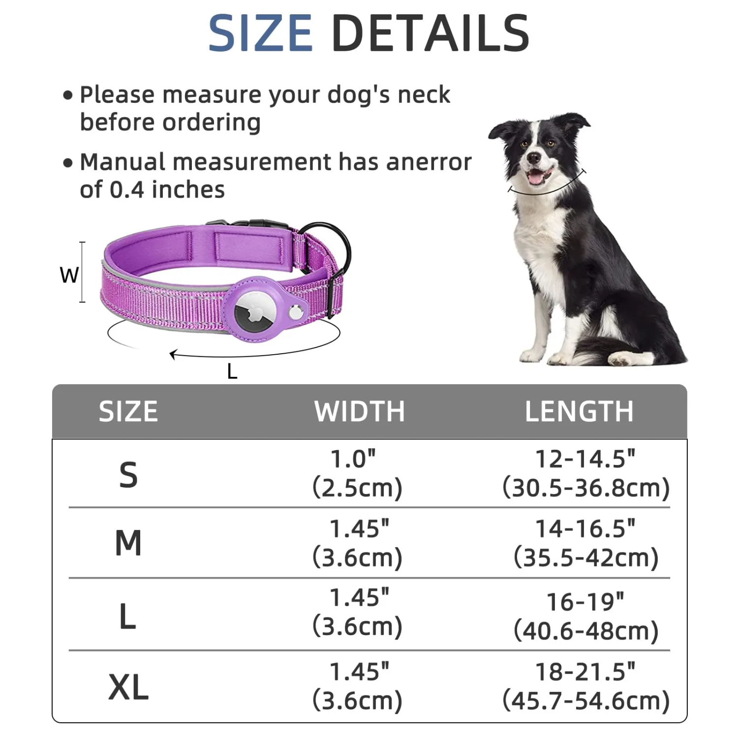 Reflective AirTag Dog Collar, FEEYAR Padded Apple Air Tag Dog Collar, Heavy Duty Dog Collar with AirTag Holder Case, Adjustable Air Tag Accessories Pet Collar for Small Medium Large Dogs, M(15''-18'')