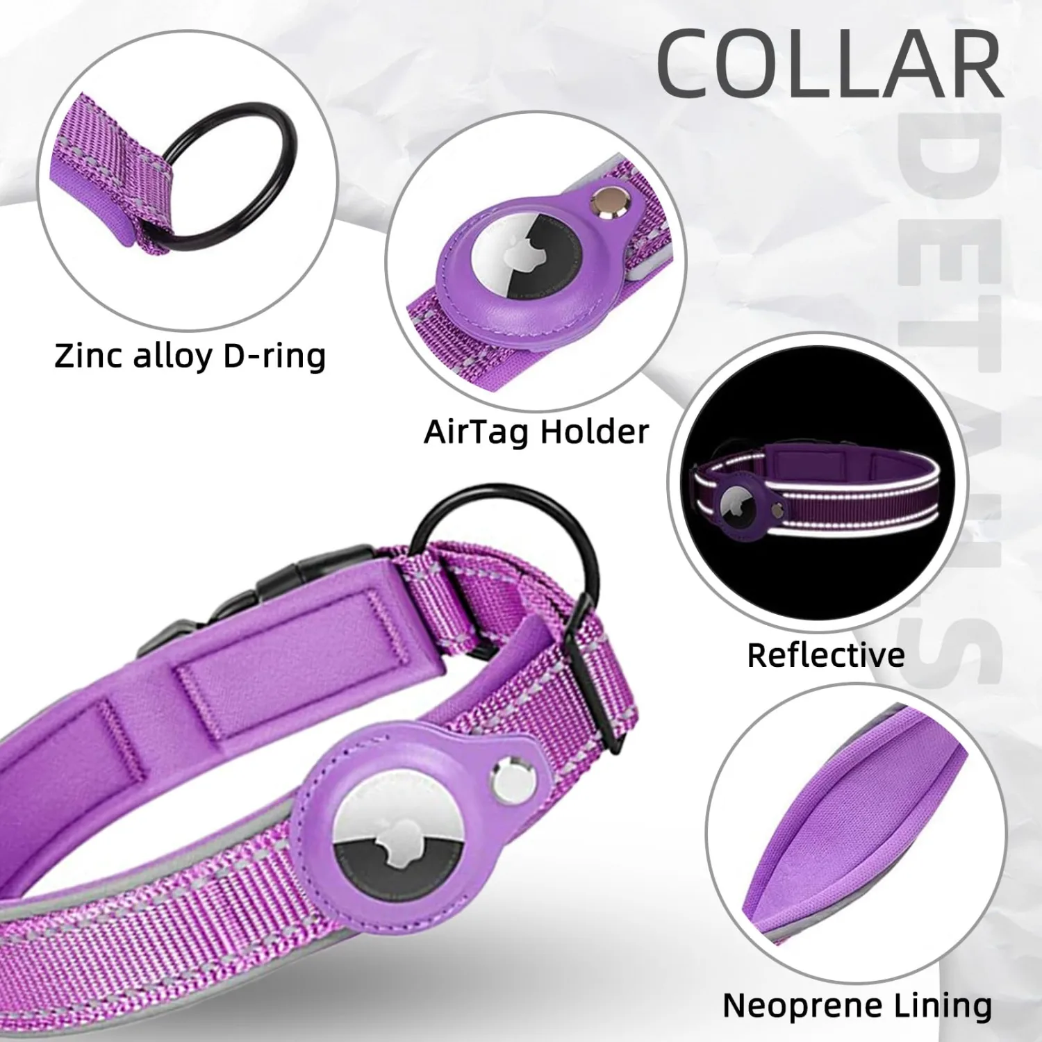 Reflective AirTag Dog Collar, FEEYAR Padded Apple Air Tag Dog Collar, Heavy Duty Dog Collar with AirTag Holder Case, Adjustable Air Tag Accessories Pet Collar for Small Medium Large Dogs, M(15''-18'')