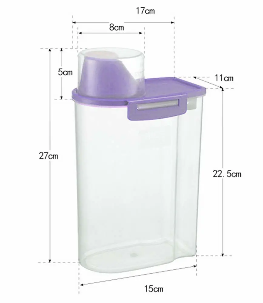 Pet Food Storage Container with Measuring Cup, Pour Spout and Seal Buckles Food Dispenser for Dogs Cats (Purple)