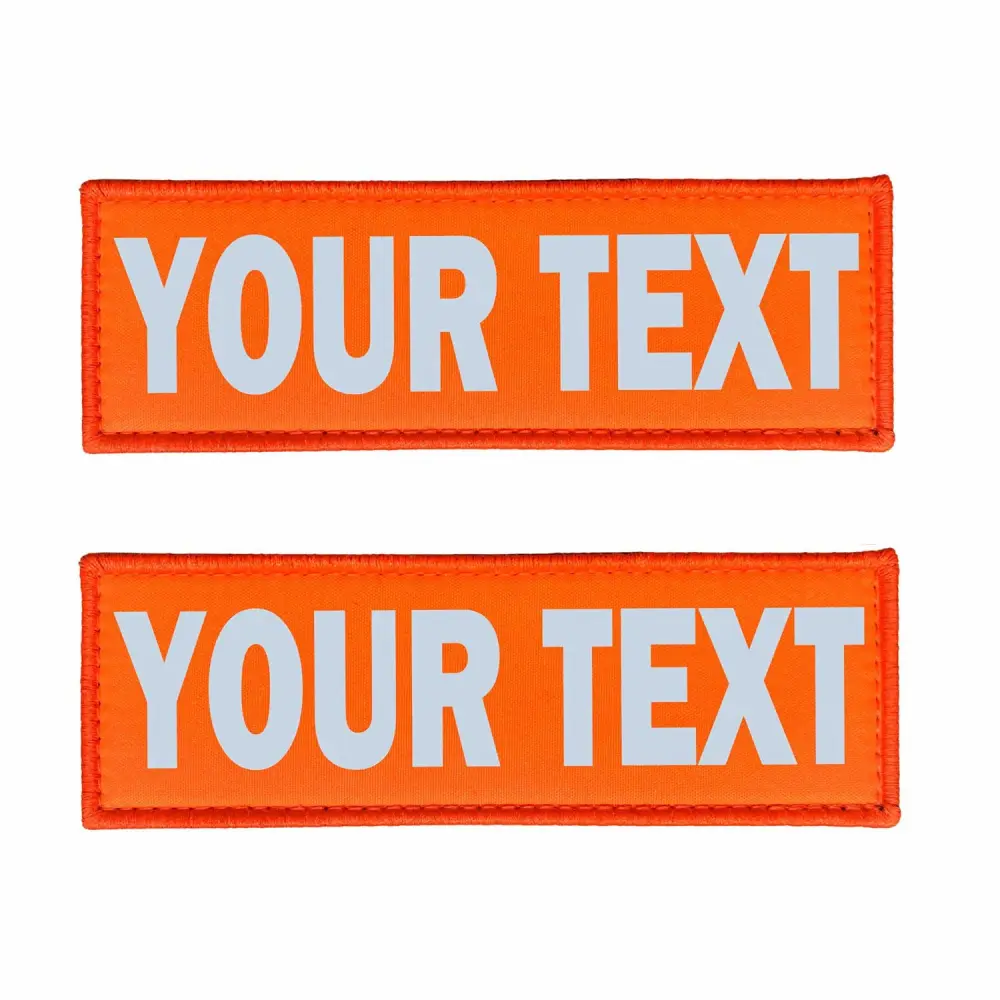 JUJUPUPS Orange Reflective Dog Patches 2 Pack Service Dog,in Training,DO NOT PET,Patches with Hook and Loop for Vests and Harnesses (Your Custom Text, 6x2 inch)