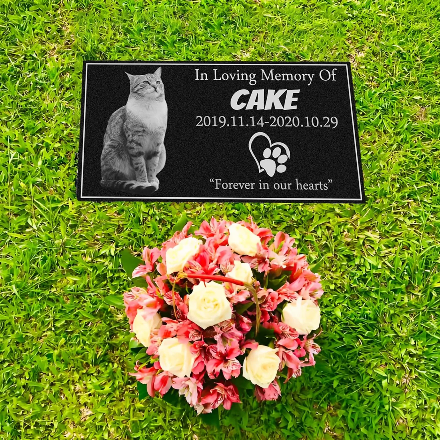 Personalized Pet Memorial Stones for Dogs, Gray Cat Black Granite Tombstone, Pet Grave Marker stand for 6"x 12" inches, Dog Headstones, Dog Memorial Gifts for The Outdoor or Home (style 2)