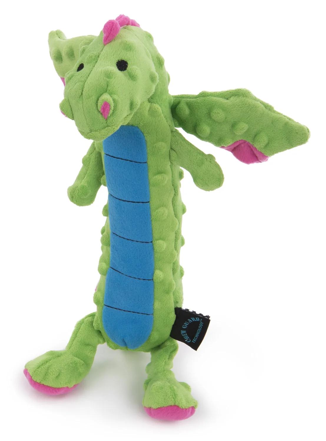 goDog PlayClean Skinny Dragon Squeaky Plush Dog Toy with Odor-Eliminating Essential Oils, Chew Guard Technology - Green, Small