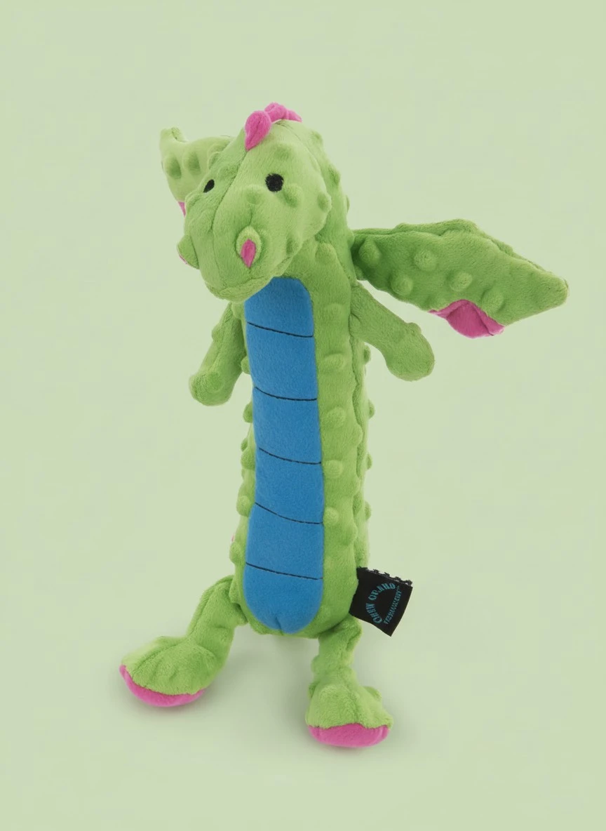 goDog PlayClean Skinny Dragon Squeaky Plush Dog Toy with Odor-Eliminating Essential Oils, Chew Guard Technology - Green, Small