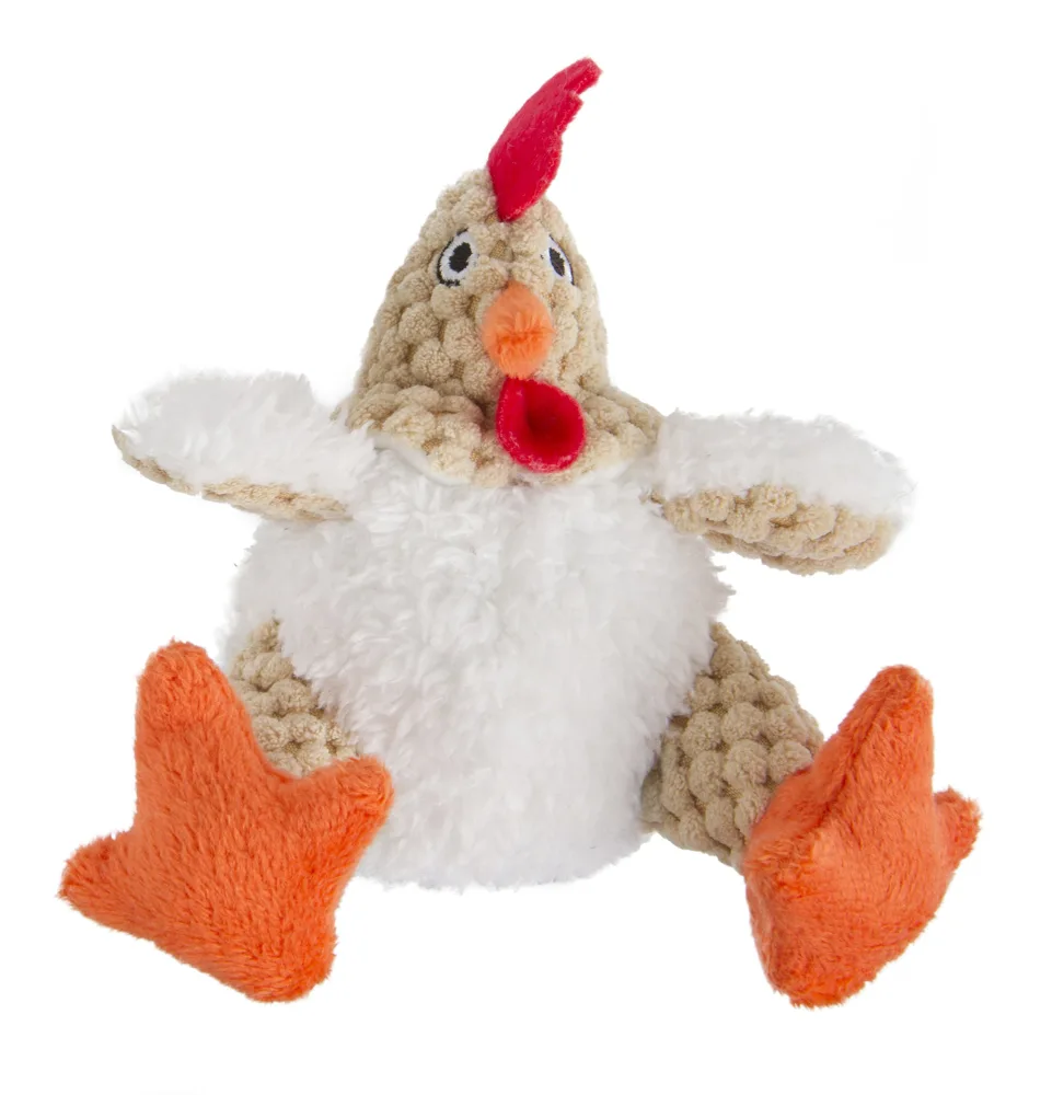 goDog Checkers Just For Me Fat Rooster Squeaky Plush Dog Toy, Chew Guard Technology - White, Mini