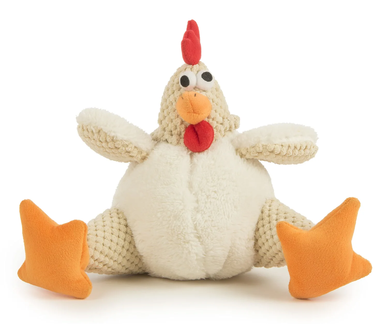 goDog Checkers Fat Rooster Squeaky Plush Dog Toy, Chew Guard Technology - White, Large