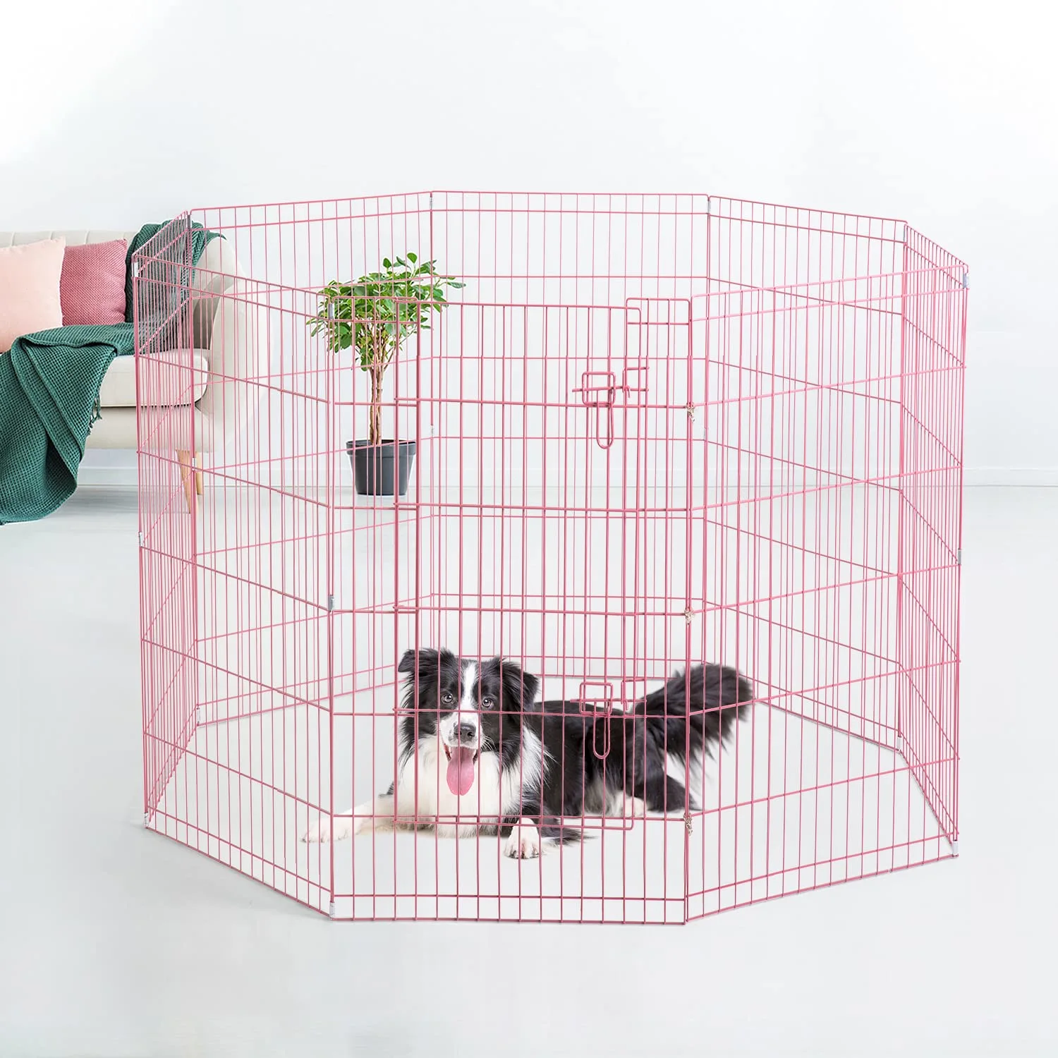 42-Pink Tall Dog Playpen Crate Fence Pet Kennel Play Pen Exercise Cage -8 Panel