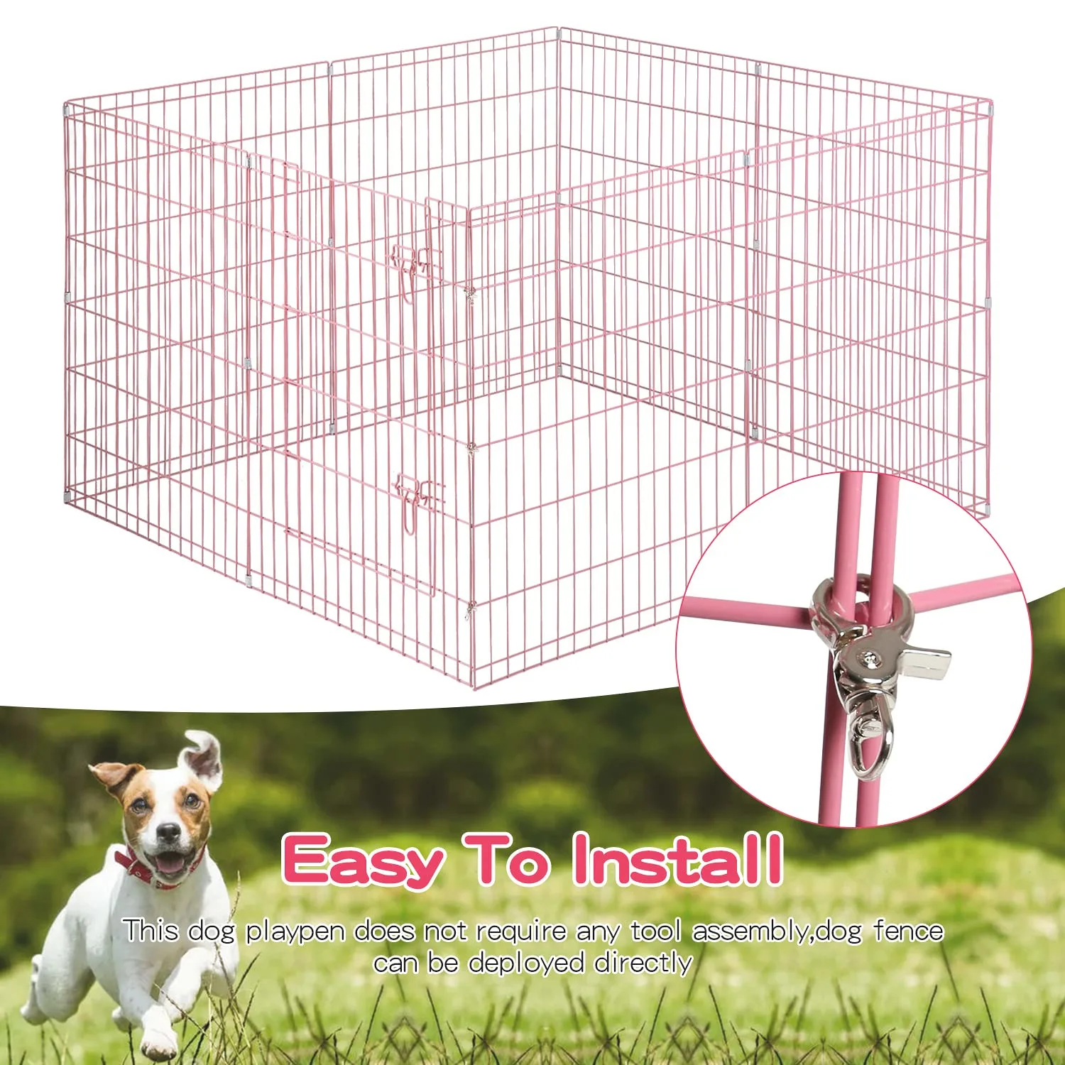 42-Pink Tall Dog Playpen Crate Fence Pet Kennel Play Pen Exercise Cage -8 Panel
