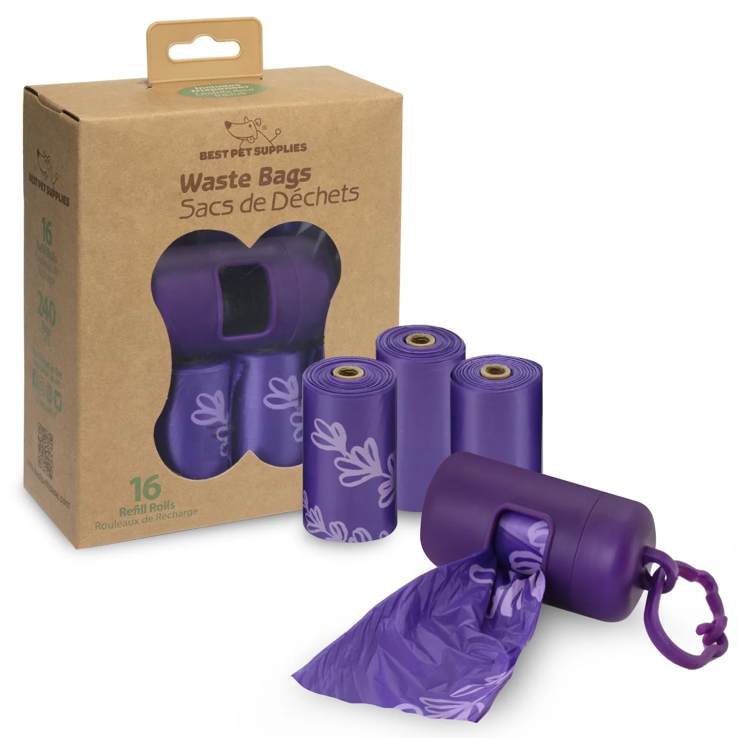 Best Pet Supplies Dog Poop Bags for Waste Refuse Cleanup, Doggy Roll Replacements for Outdoor Puppy Walking and Travel, Leak Proof and Tear Resistant, Thick Plastic - Purple, 240 Bags