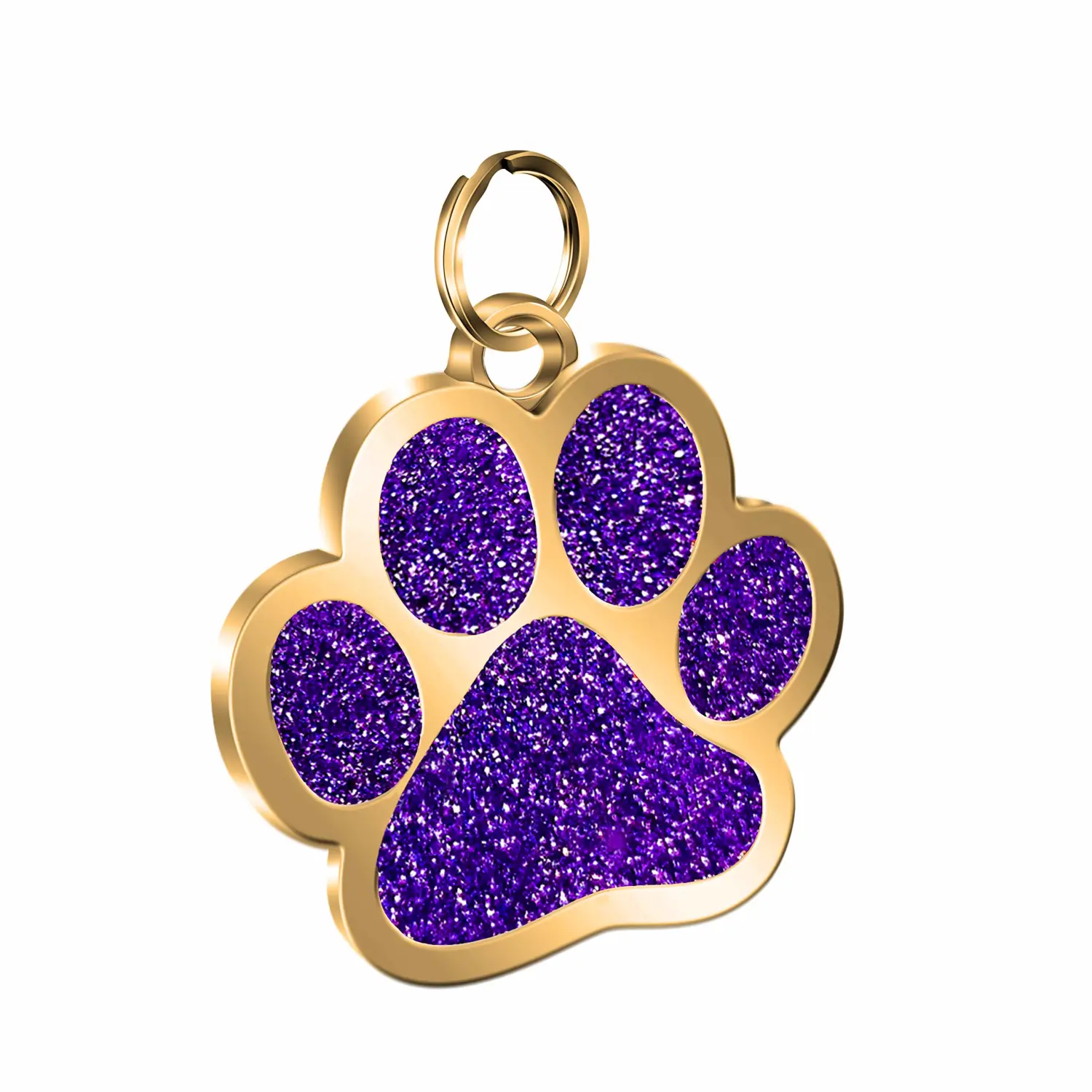 Personalized Engrave Pet ID Tags Paw Shape Custom Glitter Pet Supplies Engrave Name Number Elegant Plated Unique Gift for Cats Little Dogs (Purple)