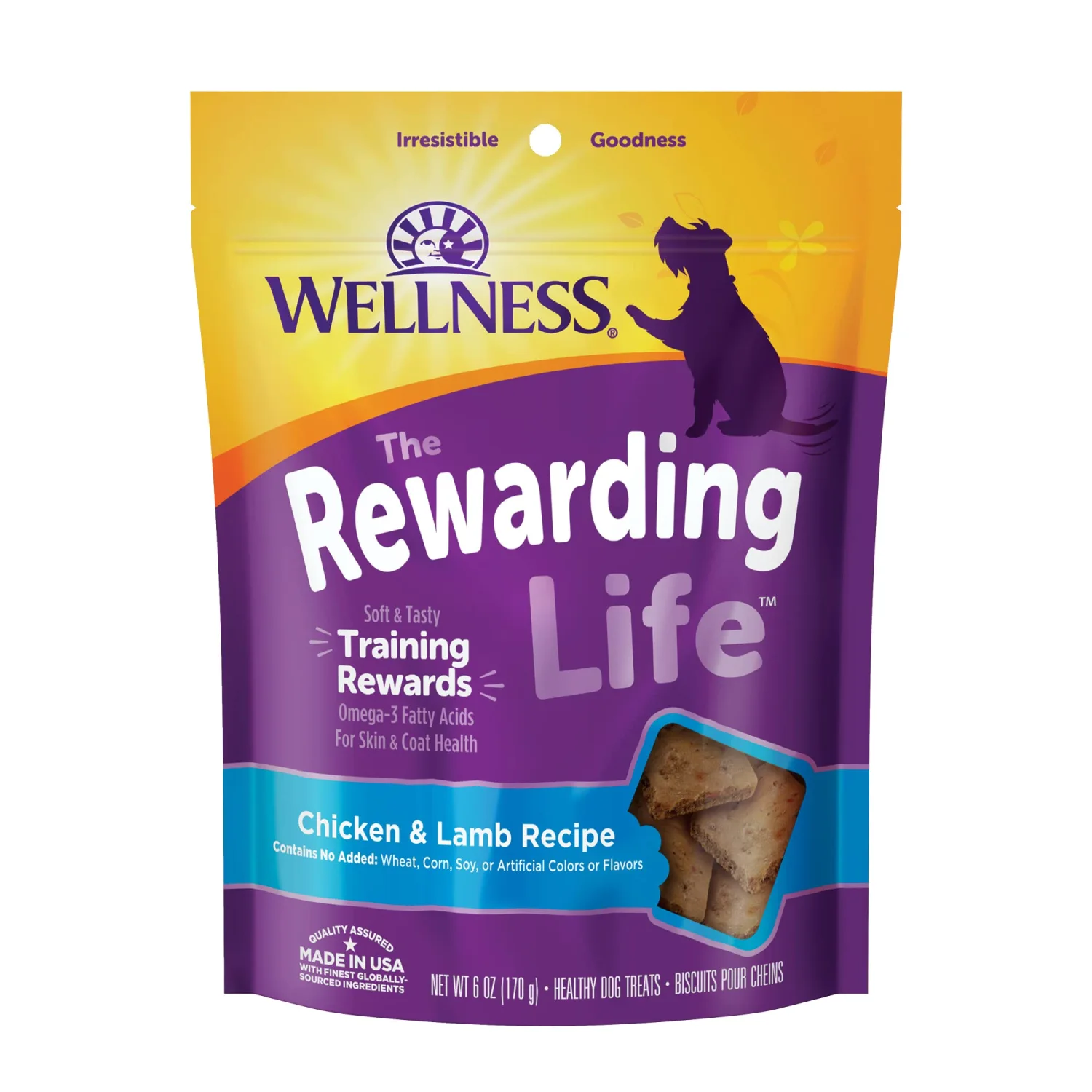 Wellness Rewarding Life Grain-Free Soft Dog Treats (Previously Wellbites), Made in USA with Natural Ingredients, Ideal for Training (Chicken & Lamb Recipe, 6-Ounce Bag)