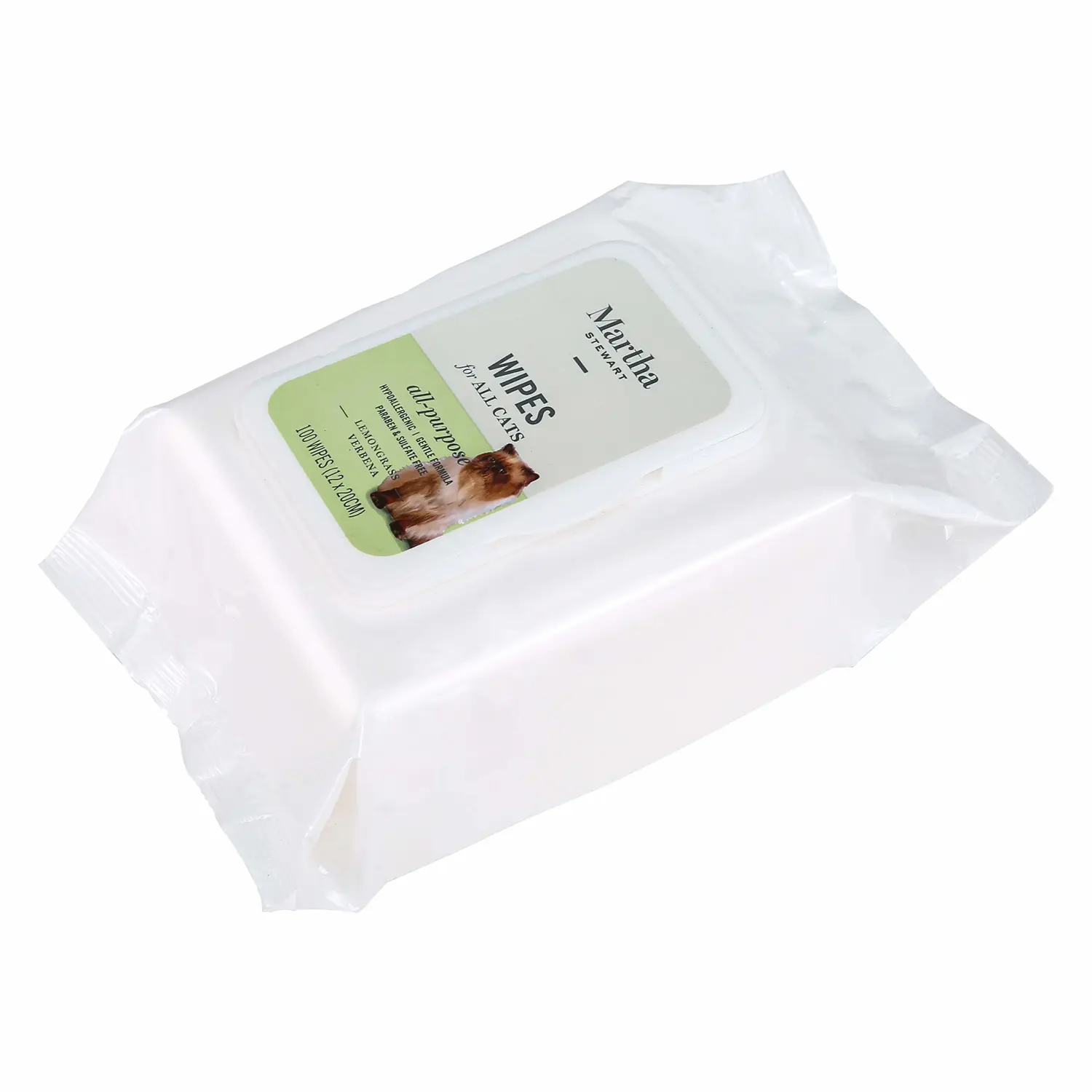 Martha Stewart for Pets Lemongrass Verbena Cat Wipes | Hypoallergenic Cat Bath Wipes, 100 Count | Easy and Effective Way to Clean your Cat Without A Bath