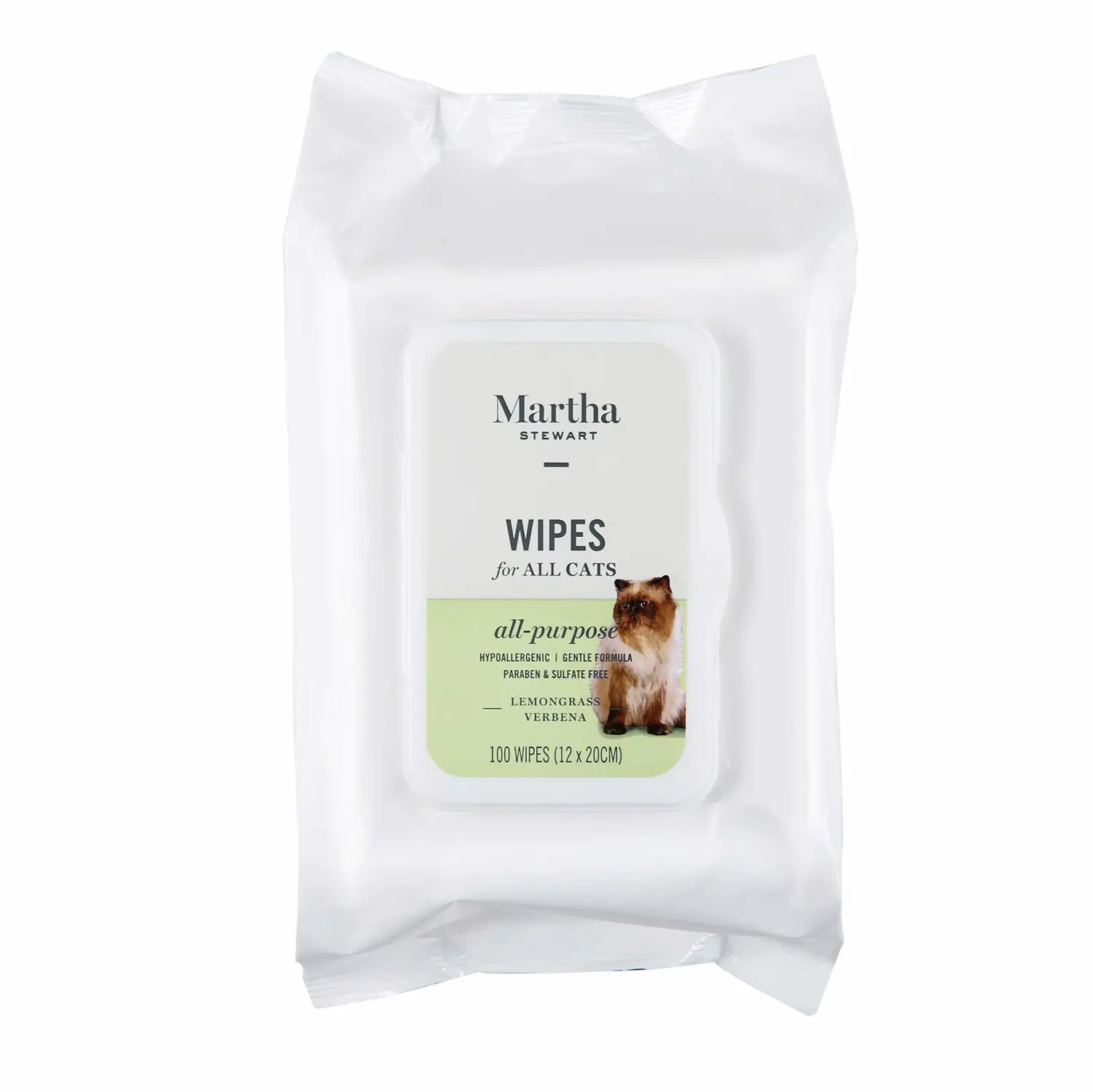 Martha Stewart for Pets Lemongrass Verbena Cat Wipes | Hypoallergenic Cat Bath Wipes, 100 Count | Easy and Effective Way to Clean your Cat Without A Bath