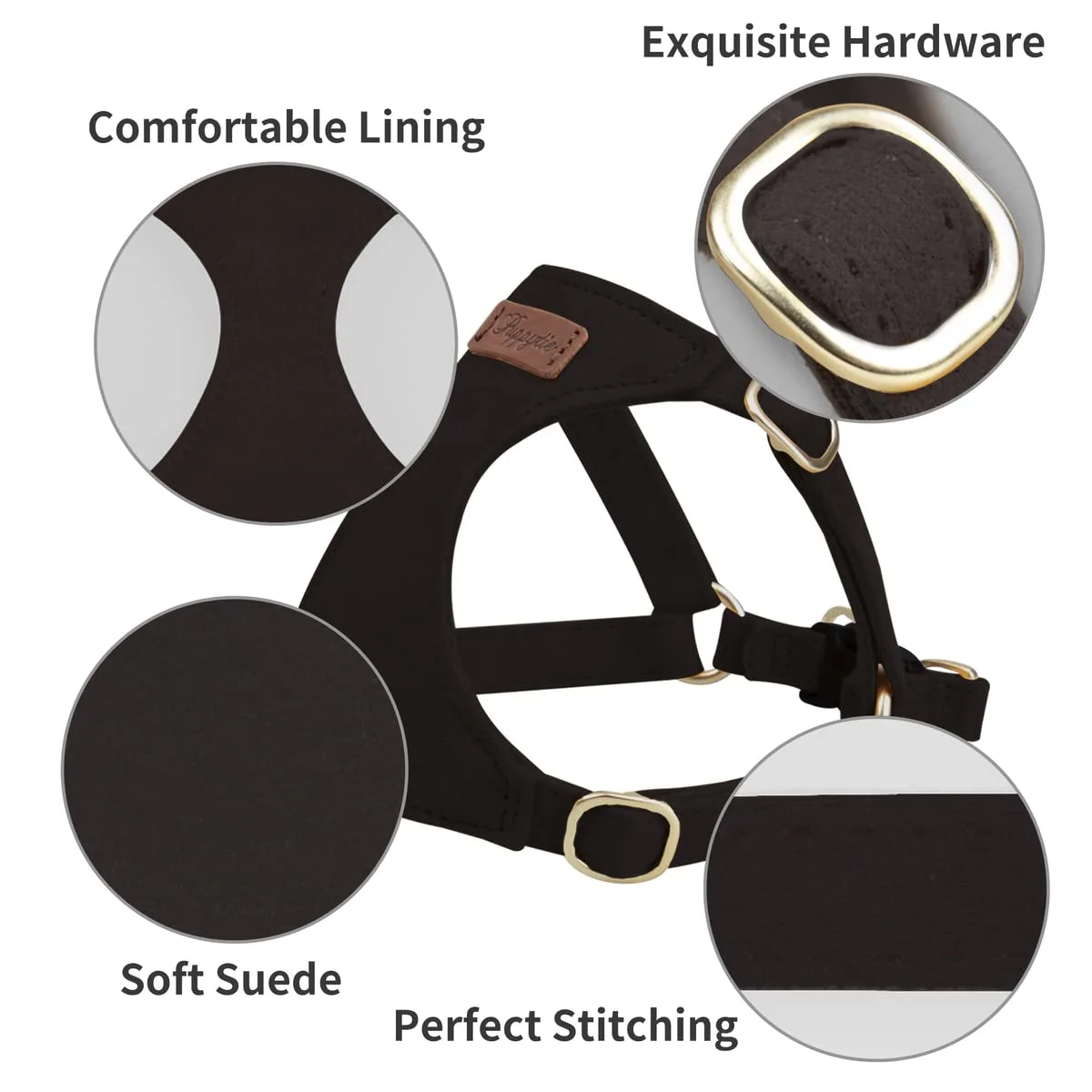 Puppytie No Pull XXS Puppy Harness with Multifunction Dog Leash,Soft Adjustable No Choke Escape Proof Pet Harness Vest,Black,XXS