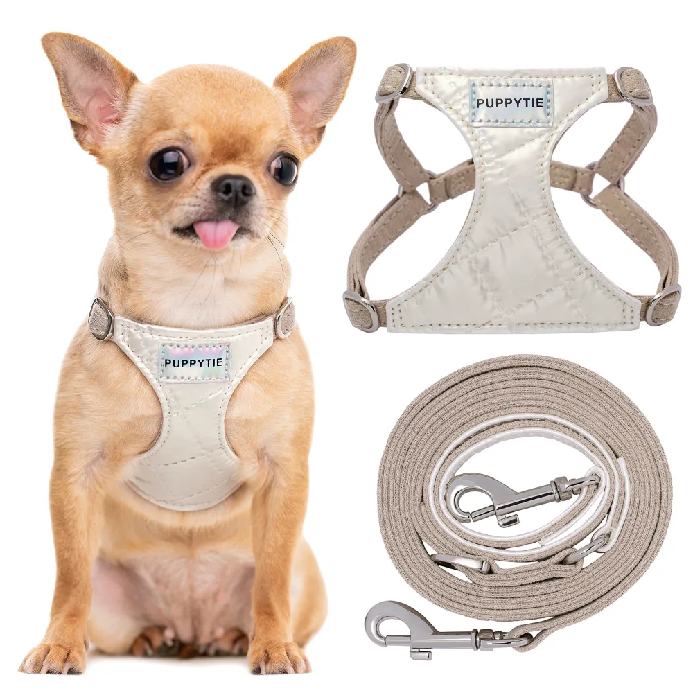 Puppytie No Pull xs Dog Harness with Multifunction Dog Leash,Soft Adjustable No Choke Escape Proof Pet Harness Vest,Glossy Pearl White,XS