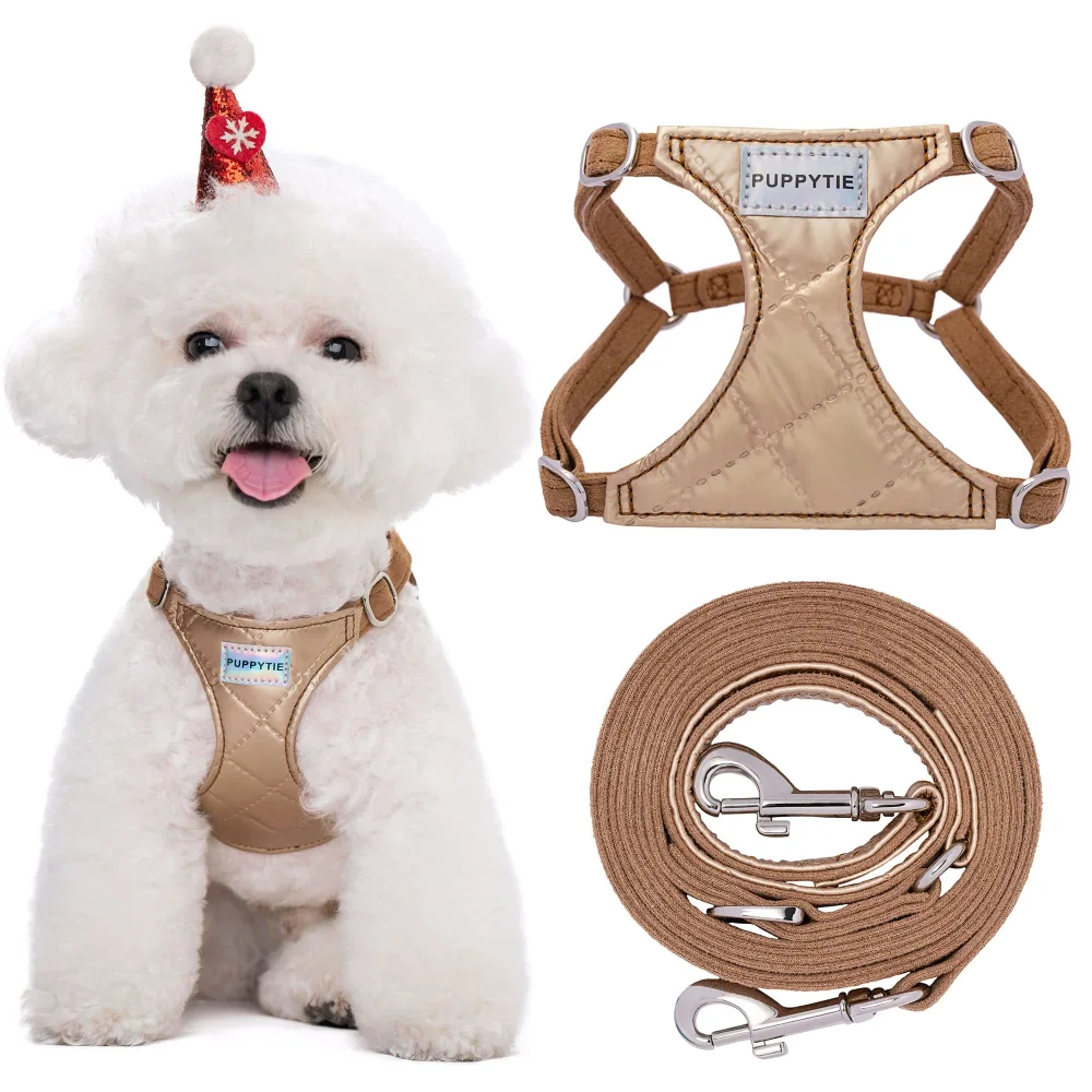 Puppytie No Pull xs Dog Harness with Multifunction Dog Leash,Soft Adjustable No Choke Escape Proof Pet Harness Vest,Glossy Oat Brown,XXS