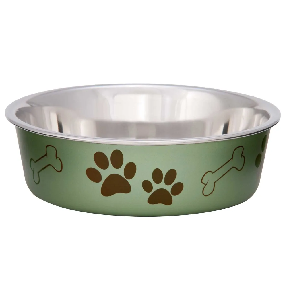 Loving Pets Bella Dog Bowls- Stainless Steel Dog & Cat Bowls - Spill Proof Dog Food Bowl, Puppy Essentials & Pet Supplies (Large 35-65 lbs, Artichoke)