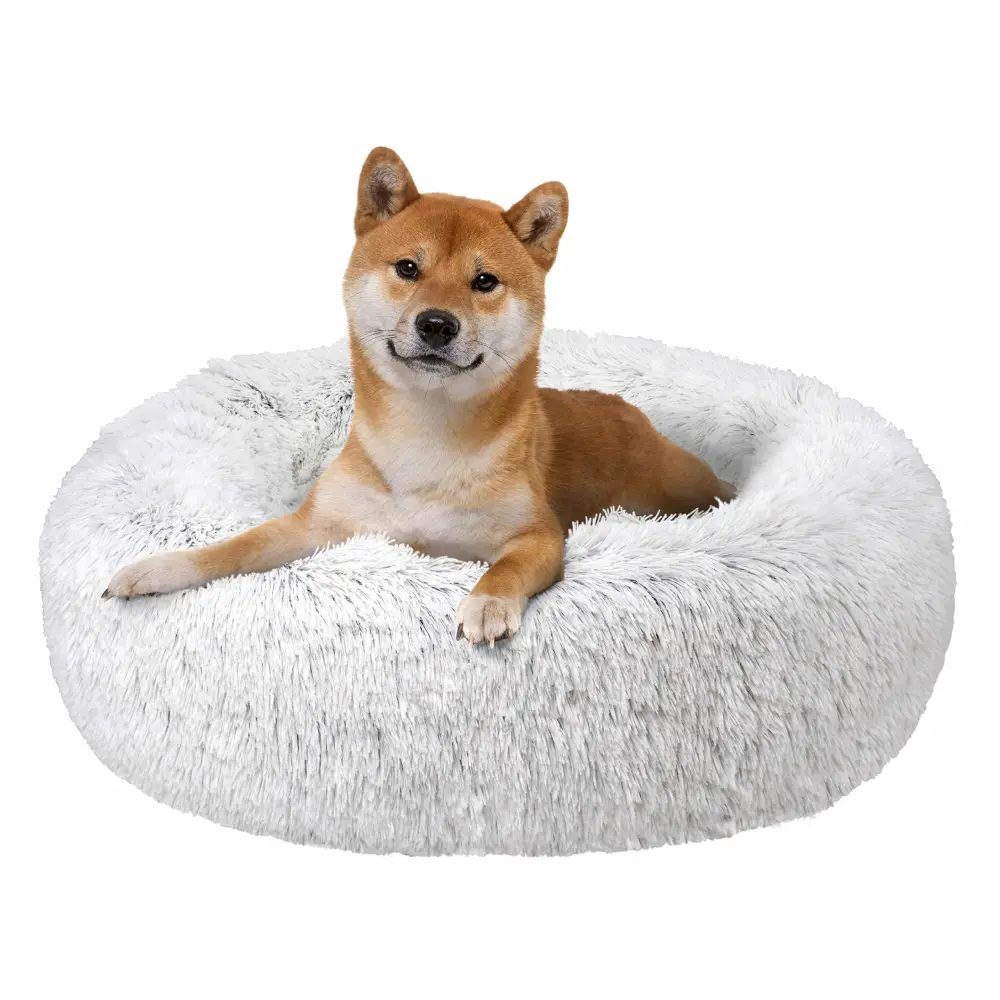 FuzzBall Fluffy Luxe Pet Bed, Calming Donut Cuddler – Machine Washable, Waterproof Base, Anti-Slip (for Medium Dogs & Cats up to 45lbs)