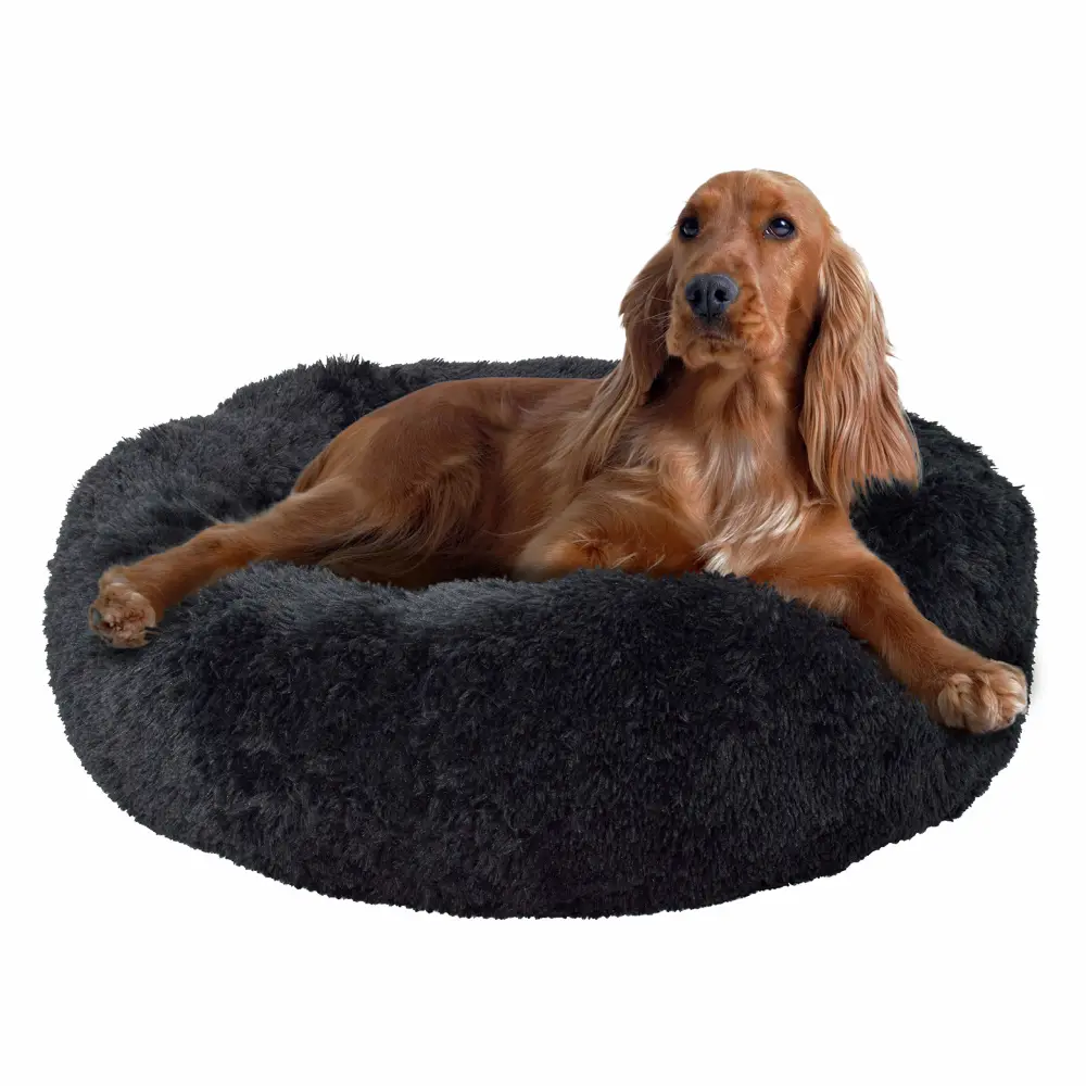 FuzzBall Fluffy Luxe Pet Bed, Calming Donut Cuddler – Machine Washable, Waterproof Base, Anti-Slip (for Medium Dogs and Cats up to 45lbs)