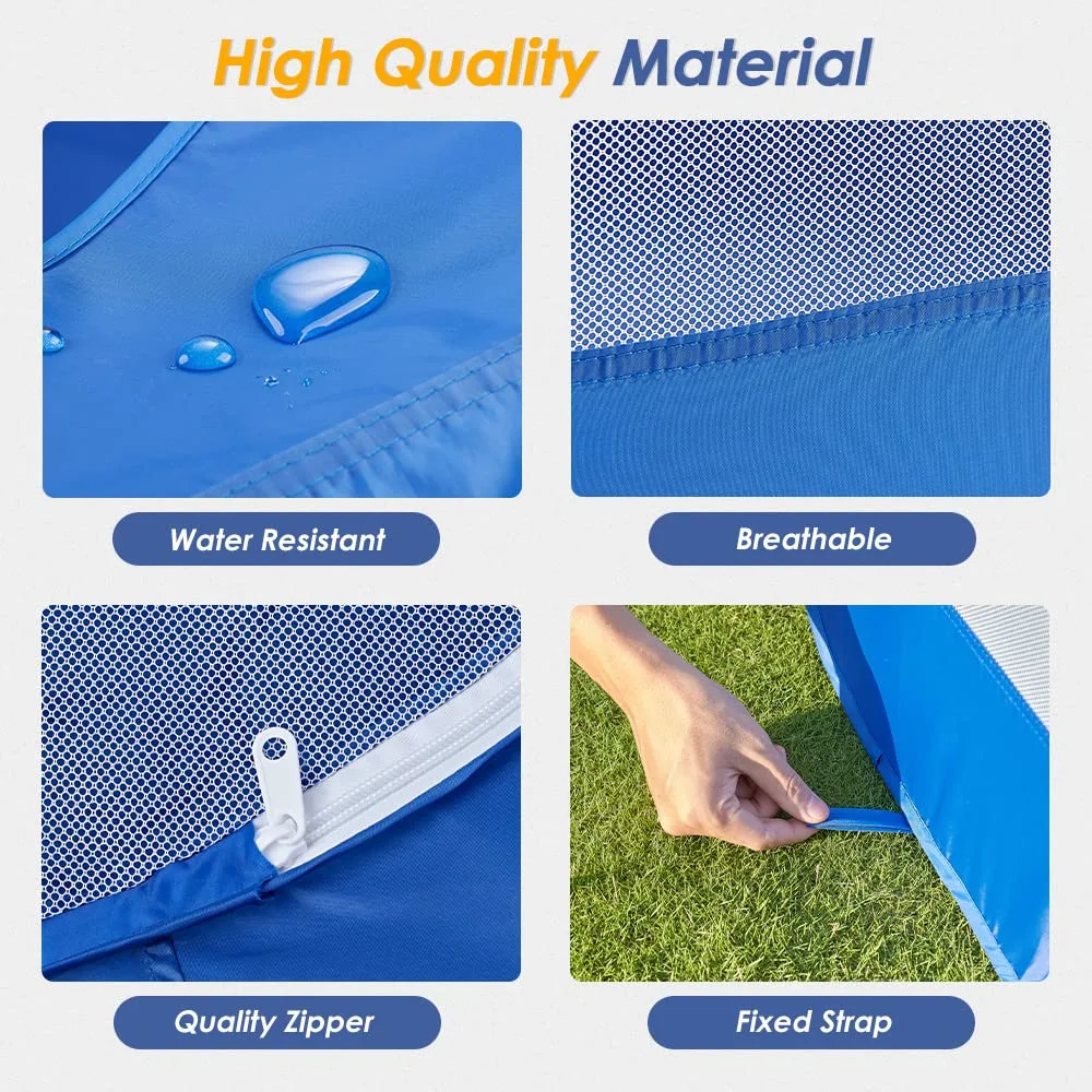 SlowTon Small Animal Playpen Portable - Durable Cat Playpen with Reinforced Mesh, Foldable Pet Playpen Exercise Play Pen with Zipper Top Cover Puppy Fence for Kitten Rabbit Ferret Chinchilla(M, Blue)