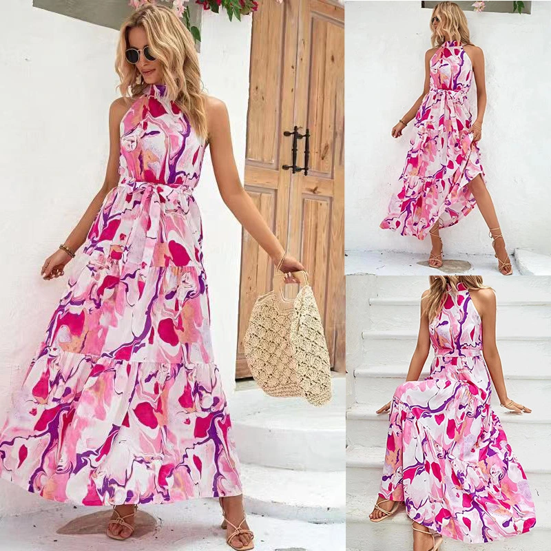 Printed Bohemian Sleeveless Ruffle Dress For Women