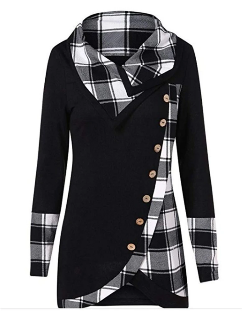 Contrast Checkered Lapel Irregular Top Long Sleeve Jacket