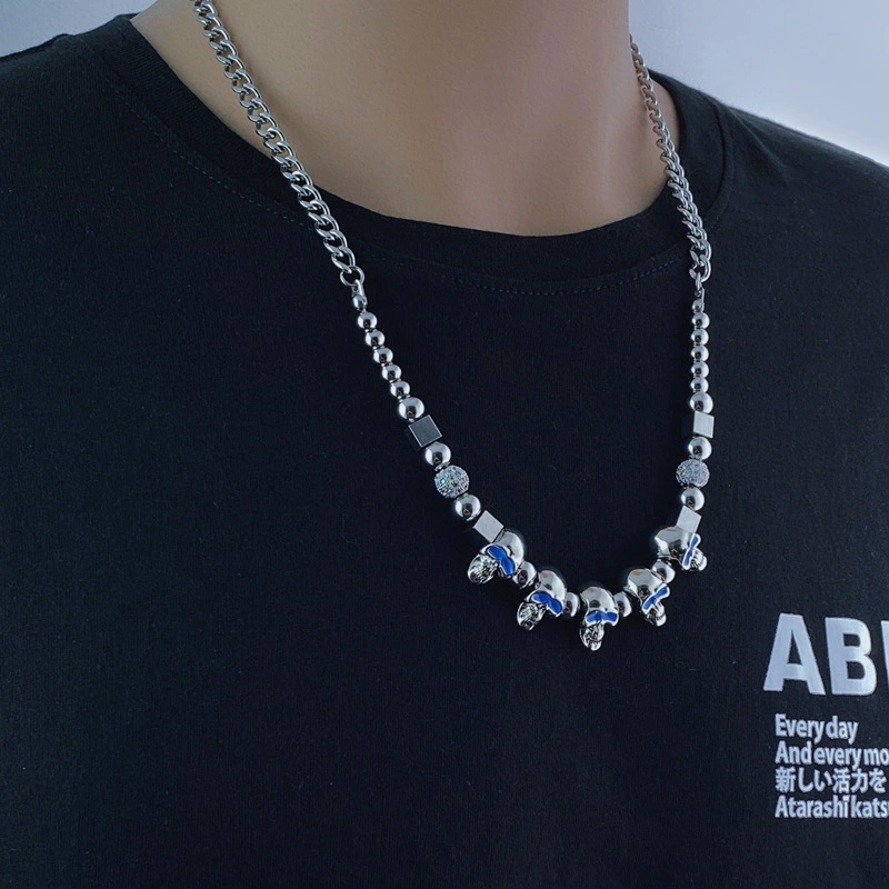 Blue Eyed Skeleton Steel Ball Necklace