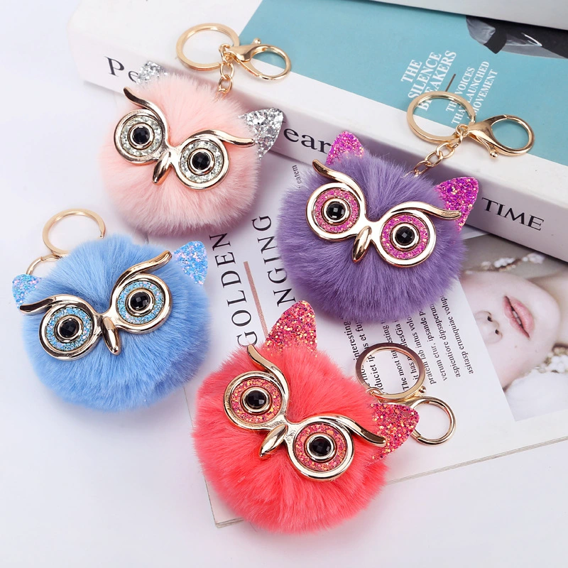 Sequin Big-eyed Owl Fur Ball Pendant