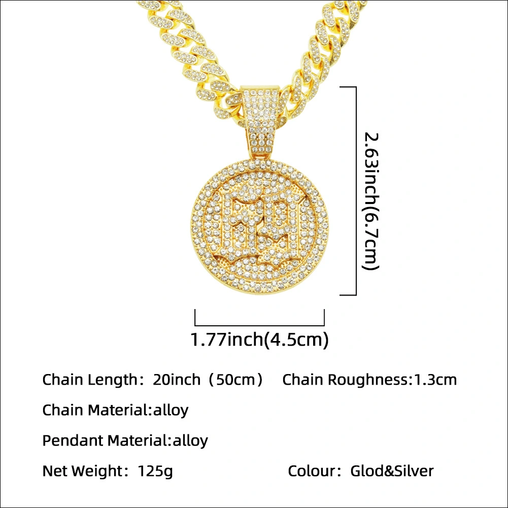 Full Diamond Three-dimensional Digital Circle Pendant Necklace