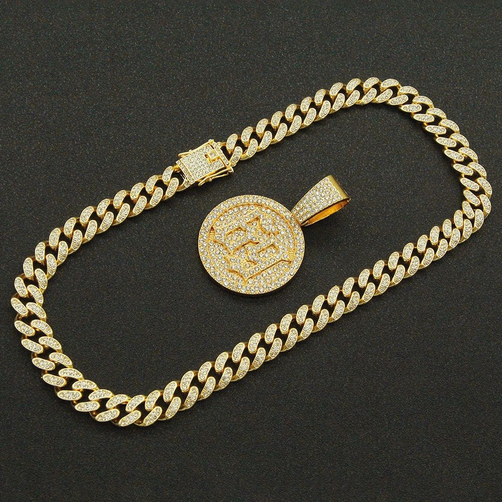 Full Diamond Three-dimensional Digital Circle Pendant Necklace