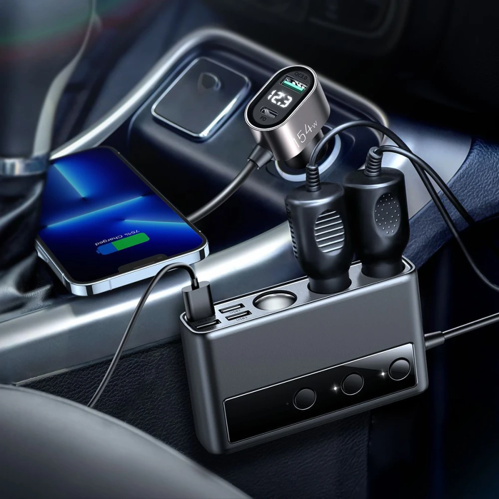 Digital Display 5USB High-power PD Car Charger