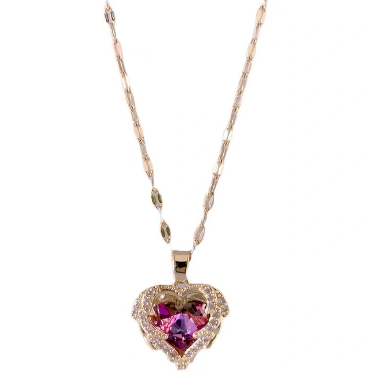 Crystal Ocean Heart Necklace Women's Colorless Clavicle Chain Net Red All-match