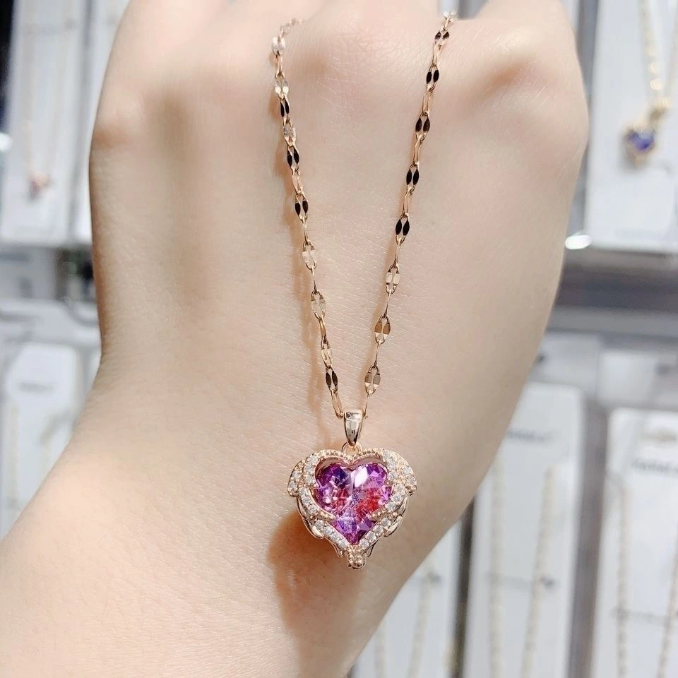 Crystal Ocean Heart Necklace Women's Colorless Clavicle Chain Net Red All-match
