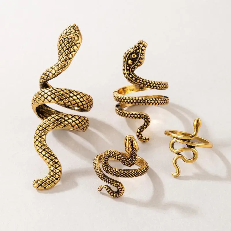Snake Pattern Ring Punk 4-piece Ring Set