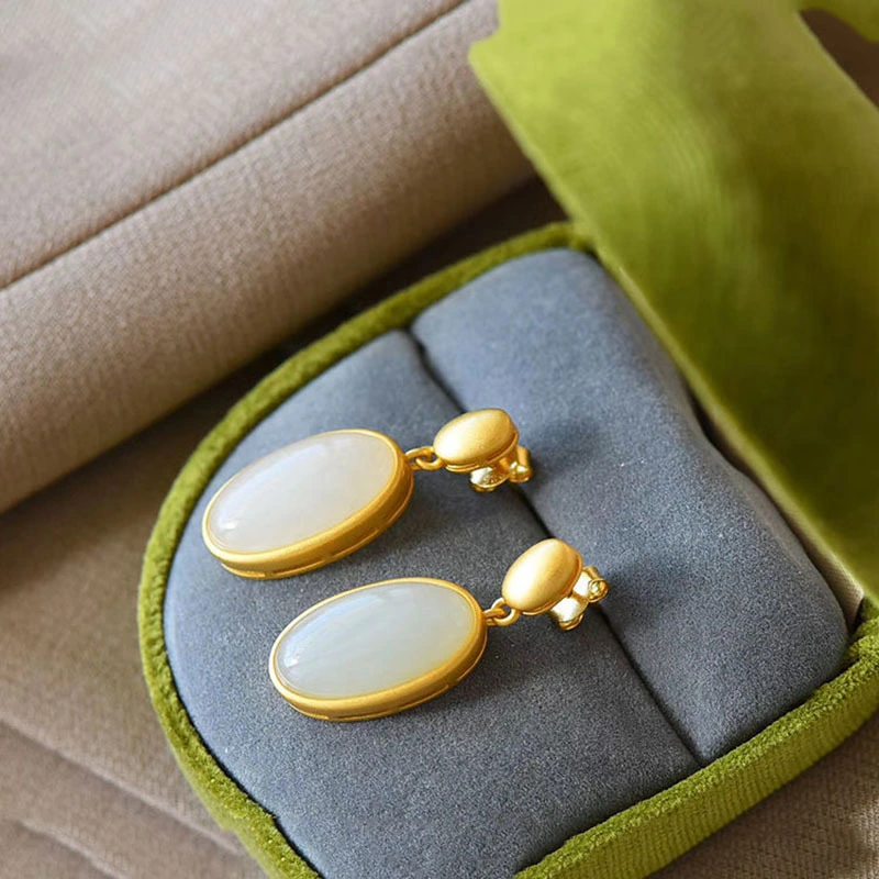 Women's Oval Hotan Jade Earrings