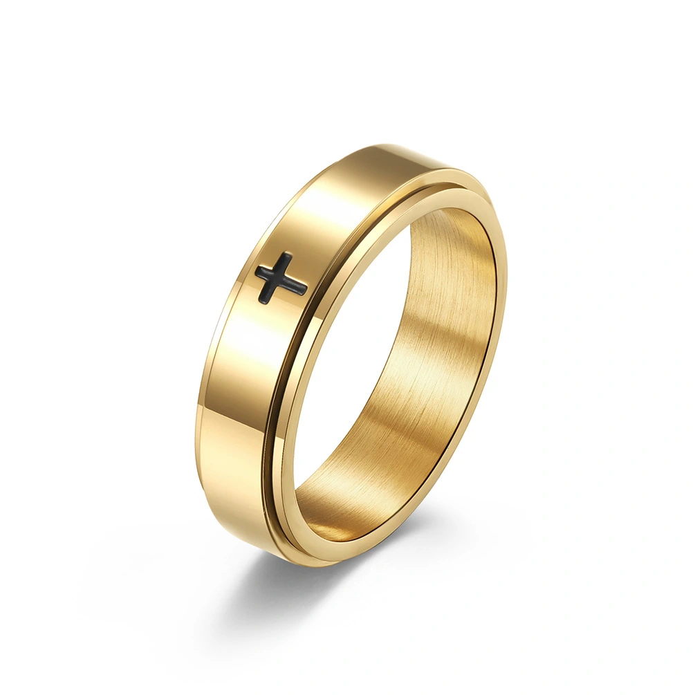 Minimalist Cross Rotable Decompression Stainless Steel Ring