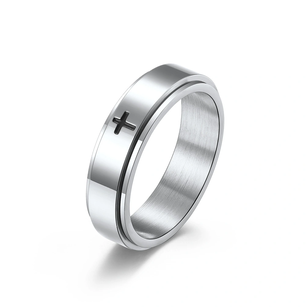 Minimalist Cross Rotable Decompression Stainless Steel Ring