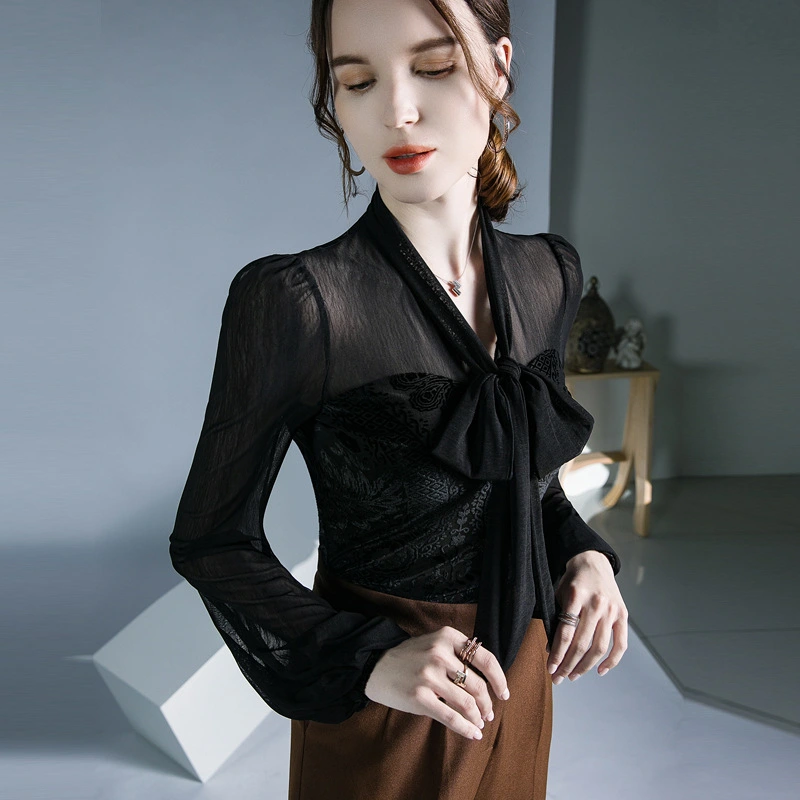 Lantern Sleeves Lace Up Top New Western Style Underlay
