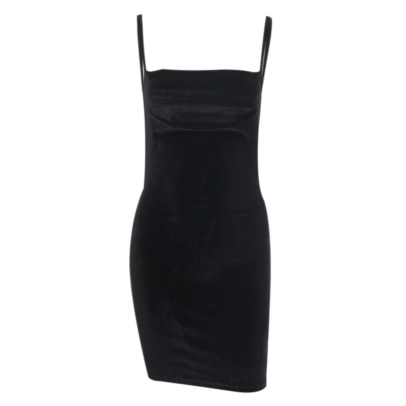 Suede Breast Ruffled Halter Dress Europe And America