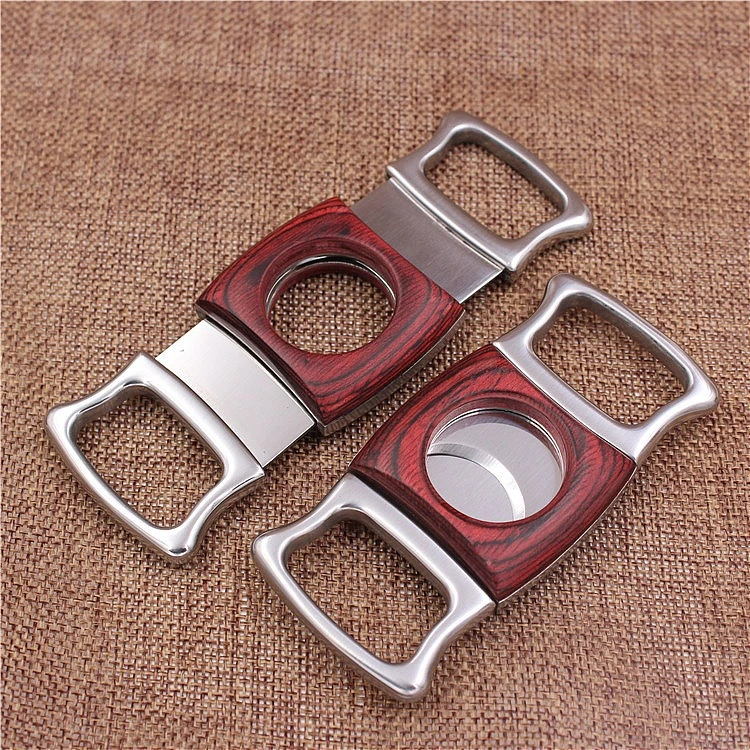 Creative Stainless Steel Thickened Wood Inlaid Cigar Cutter