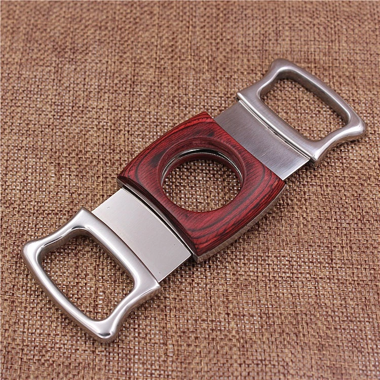 Creative Stainless Steel Thickened Wood Inlaid Cigar Cutter