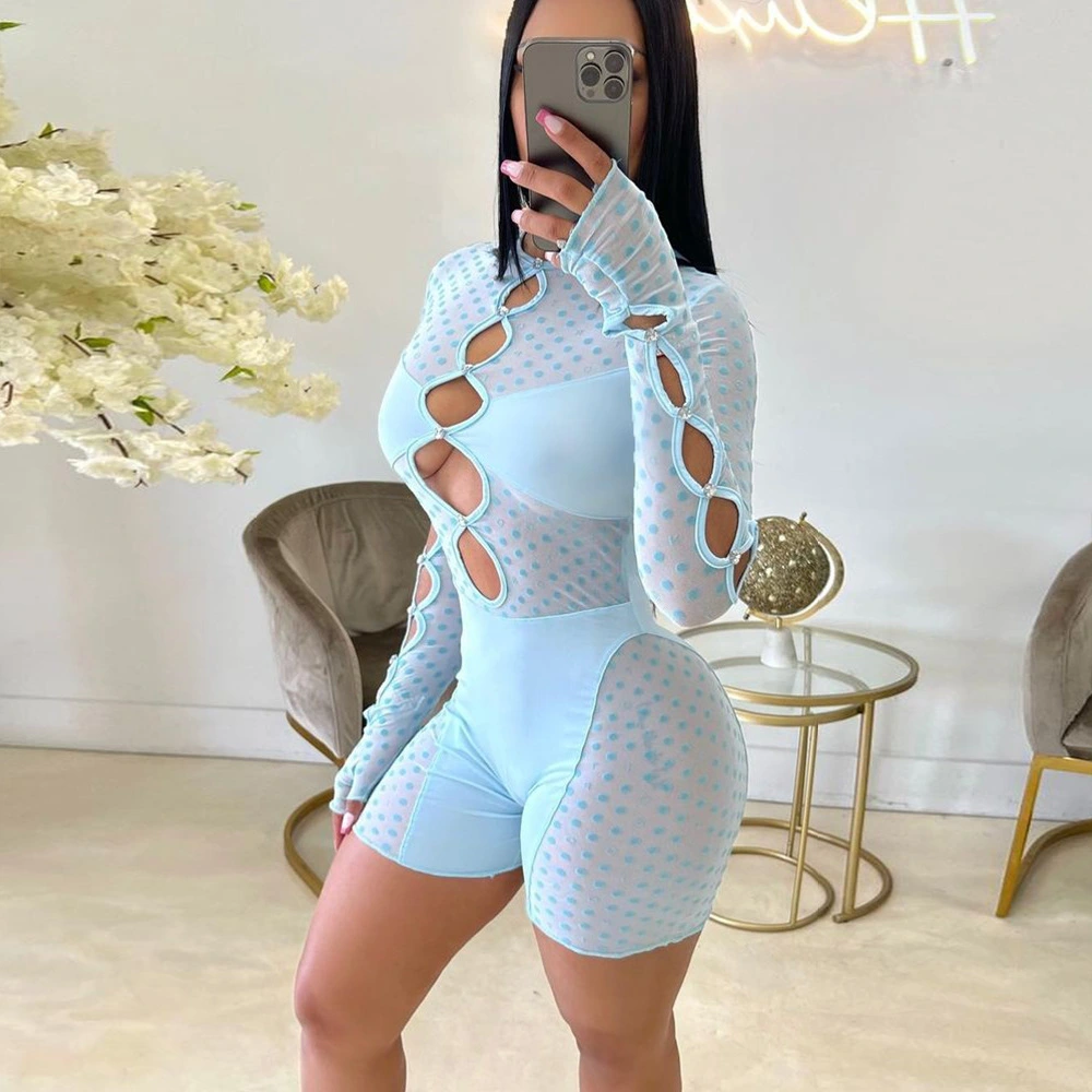 Spring And Summer New Patchwork Sheer Cutout Women's Jumpsuit