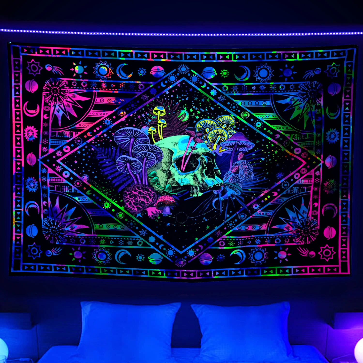 Fluorescent Abstract Neon Luminous Psychedelic Tapestry