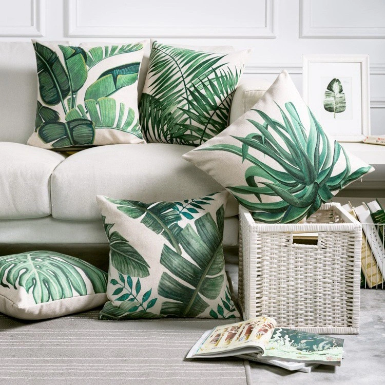 Hand-painted Tropical Green Leaf Embrace Pillowcase