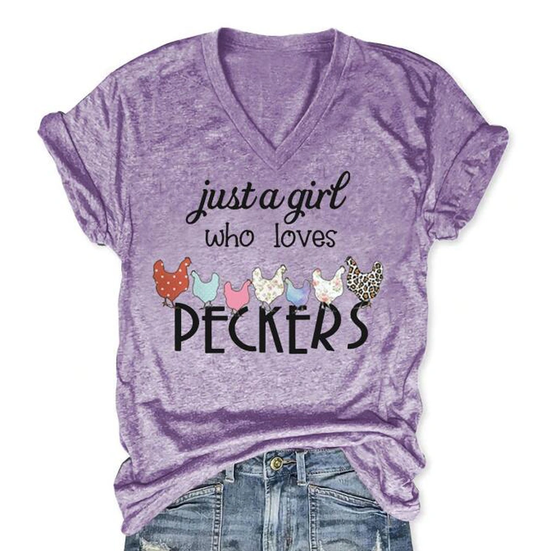 Just A Girl Who Likes Woodpecker V-neck T-shirt Solid Color Printing Pullover